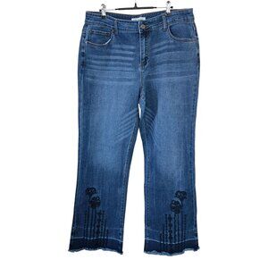 Embroidered Flared Jeans With Frayed Hem 36x32 boho cottagecore western relaxed